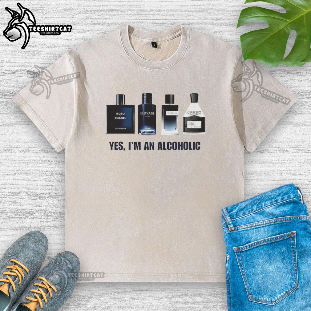 Premium Yes I'm An Alcoholic Perfume Men's Washed T-Shirt featuring a stylish graphic design for casual wear.