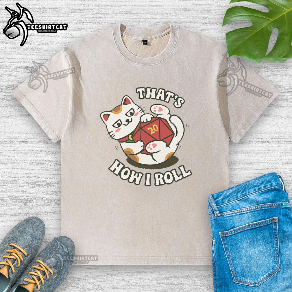Pretty cat on a Lucky Roll washed t-shirt, showcasing playful design and vibrant colors for feline lovers.