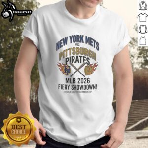 Alt Text: 2026 MLB schedule t-shirt featuring New York Mets vs. Pittsburgh Pirates design, perfect for baseball fans.