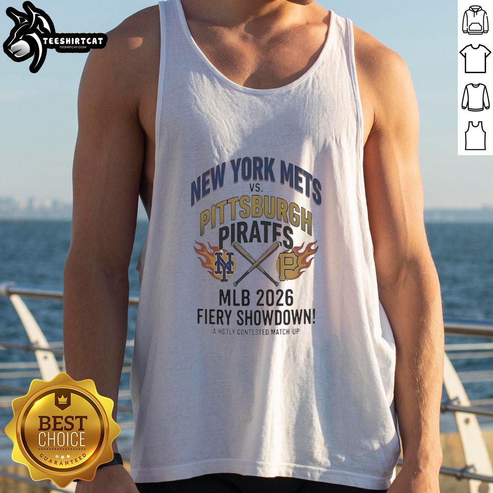 Pretty New York Mets vs. Pittsburgh Pirates MLB Schedule 2026 tank top featuring vibrant team colors and logo.