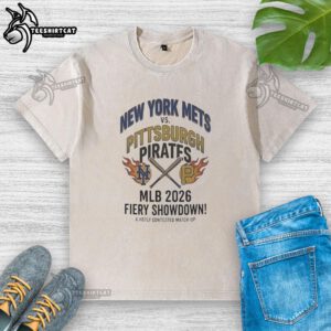2026 MLB schedule featuring New York Mets vs. Pittsburgh Pirates on a washed t-shirt design.