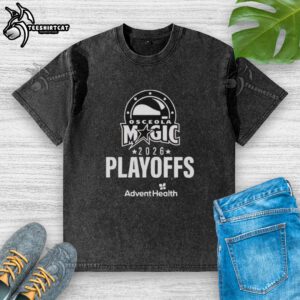Pretty Osceola Magic 2026 Playoffs Clinched Washed T-Shirt showcasing vibrant team colors and stylish design for fans.