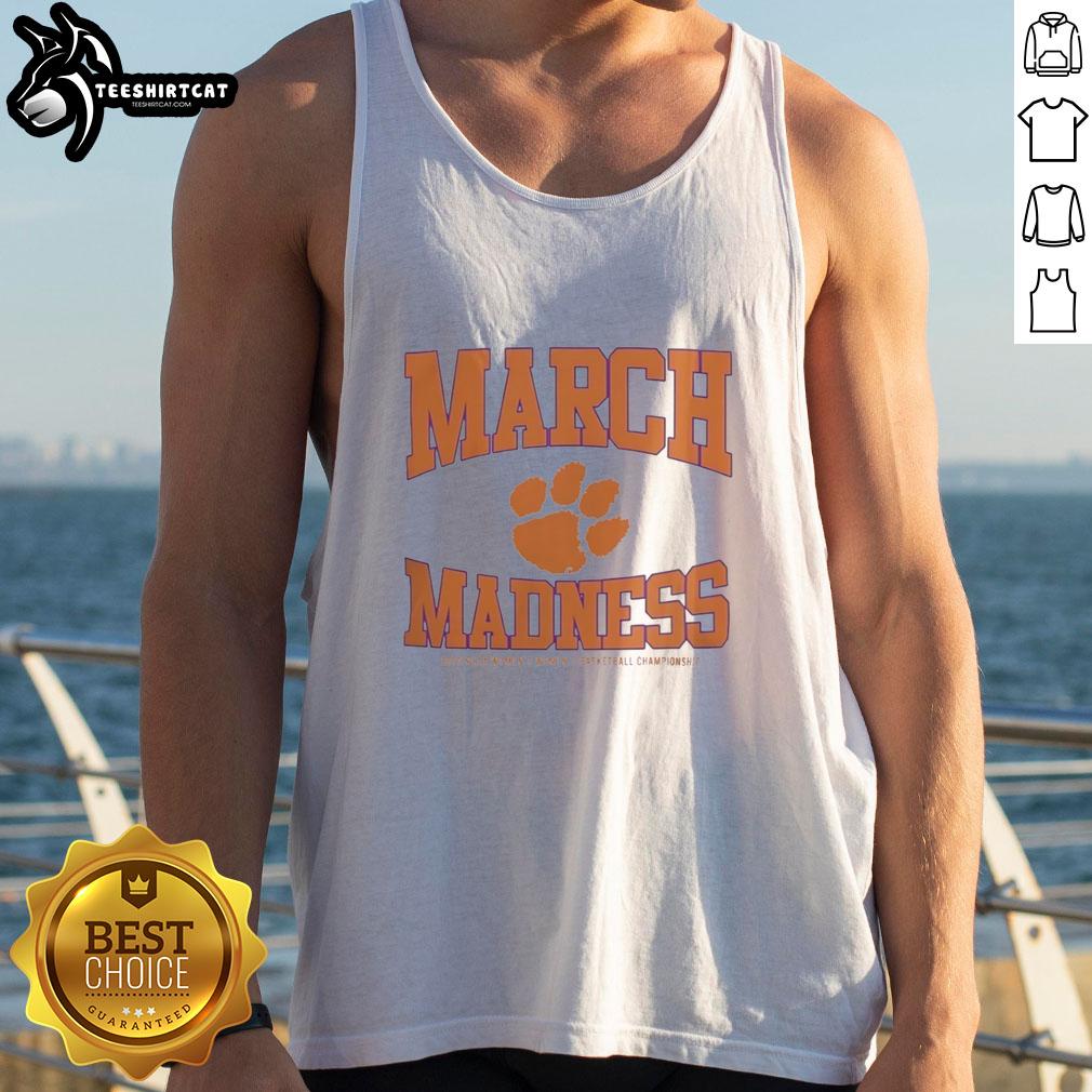 Top Clemson Tigers March Madness NCAA Women's Basketball Championship 2026 tank top featuring bold team colors and logo.
