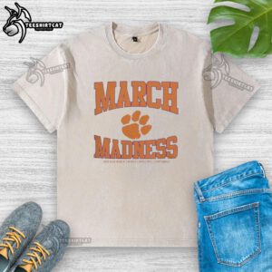 Alt Text: Top Clemson Tigers March Madness NCAA Women's Basketball Championship 2026 washed t-shirt in vibrant orange color.