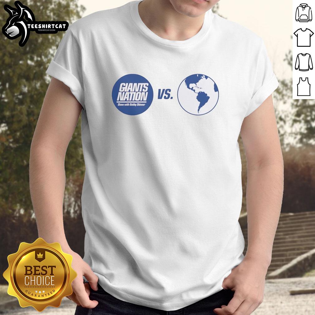 Top Giants Nation Show with Bobby Skinner vs Earth T-Shirt featuring bold graphics and vibrant colors for fans.