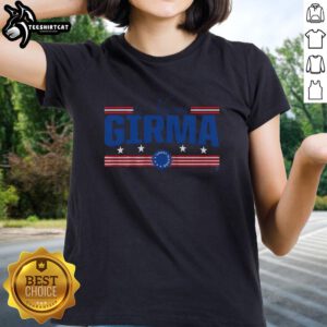 Top Naomi Girma Stars and Stripes Ladies Tee featuring vibrant patriotic design for stylish summer wear.