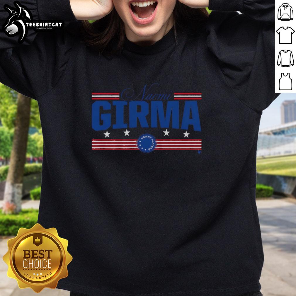 Top Naomi Girma Stars and Stripes sweatshirt featuring vibrant American flag design, perfect for casual wear.