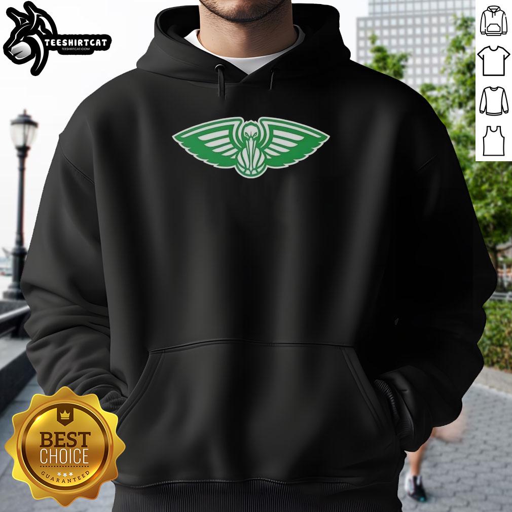 Alt Text: Top New Orleans Pelicans white logo hoodie for St. Patrick's Day, featuring stylish design and team branding.