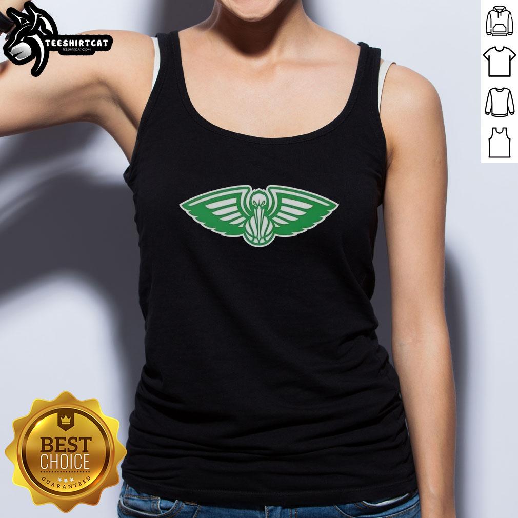 Stylish New Orleans Pelicans white logo tank top for St. Patrick's Day celebration, perfect for sports fans.