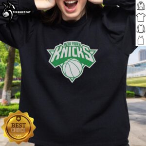 Top New York Knicks white logo sweatshirt for St. Patrick's Day, featuring a festive design and comfortable fit.
