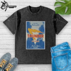 Alt Text: Awesome April 7-8, 2026 Thunder Los Angeles poster design on a washed t-shirt for music event enthusiasts.
