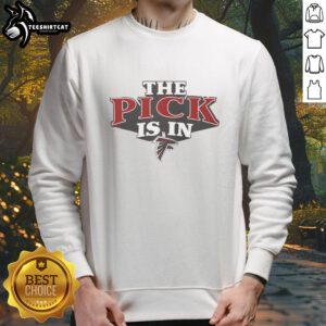Awesome Atlanta Falcons Pick Is In sweatshirt featuring team colors and logo, perfect for fans on game day.