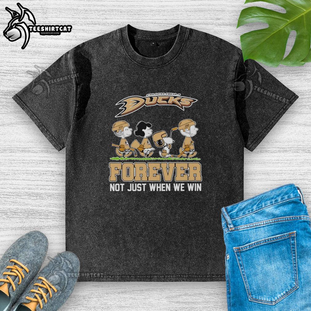 Alt Text: Cute Peanuts characters on Anaheim Ducks NHL Forever t-shirt, showcasing team spirit beyond just winning.