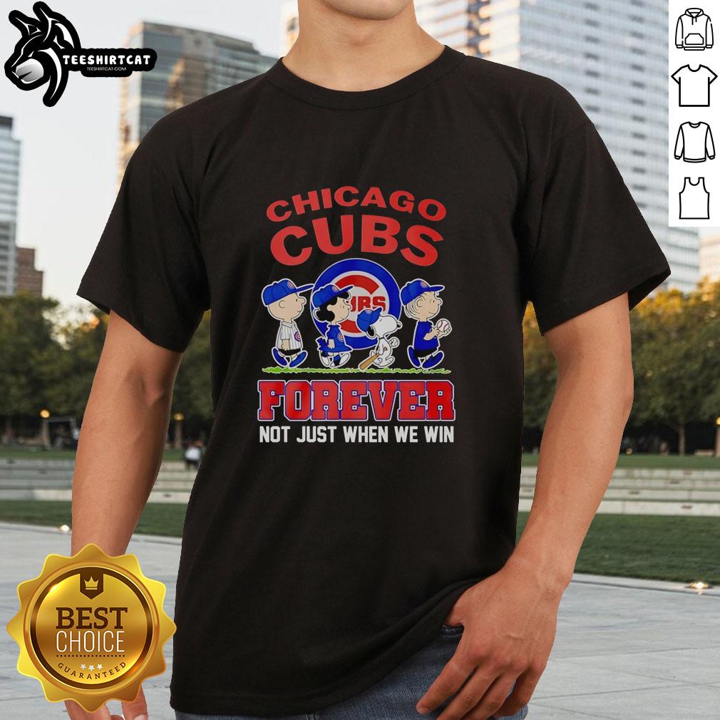 Alt Text: Cute Peanuts characters on a Chicago Cubs MLB Forever Not Just When We Win T-shirt, perfect for fans and collectors.