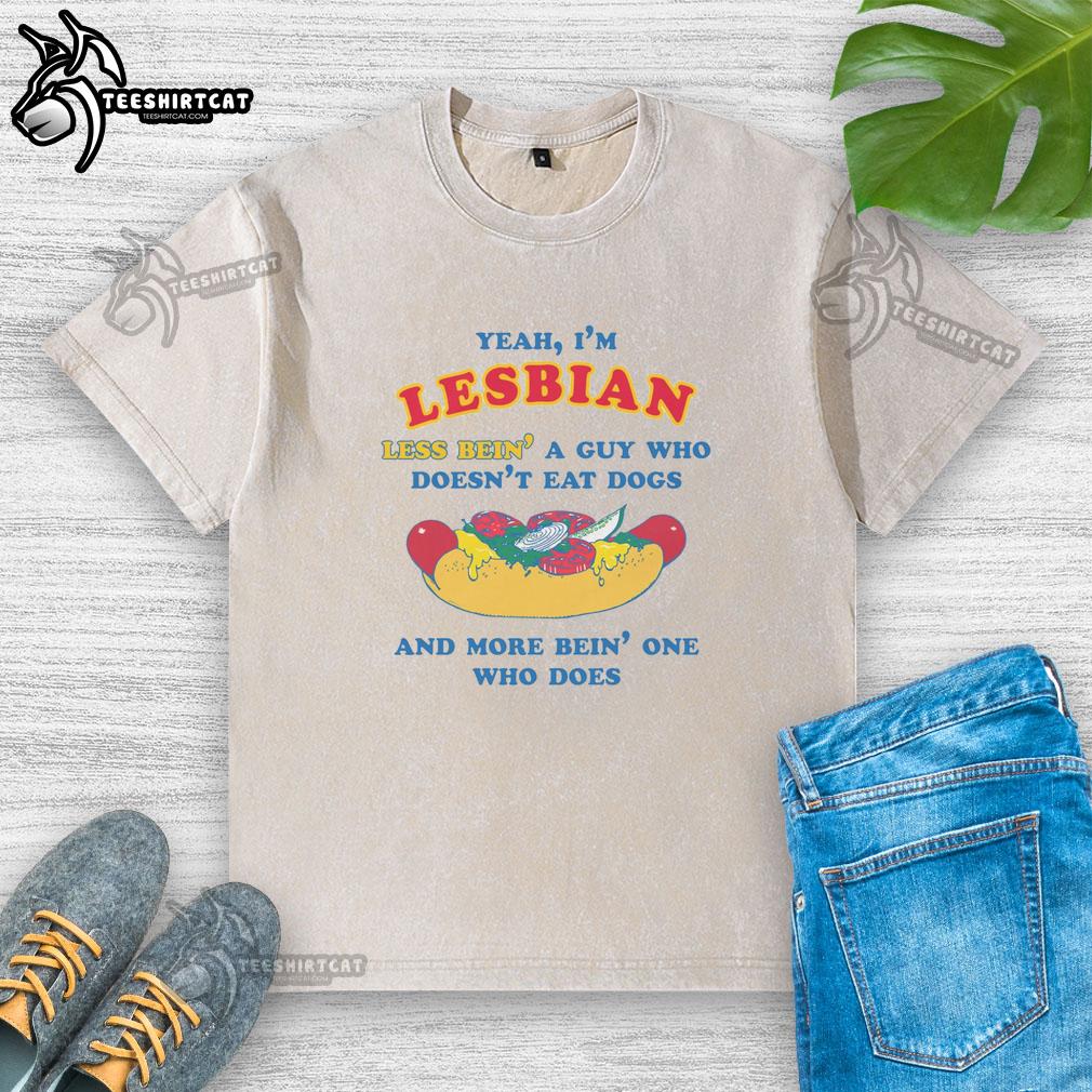 Funny 'Yeah I'm Lesbian' t-shirt showcasing humor about identity, featuring a playful design and bold text.