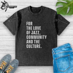 Alt Text: Good For The Love Of Jazz community washed t-shirt featuring vibrant jazz-themed graphics and a comfortable fit.