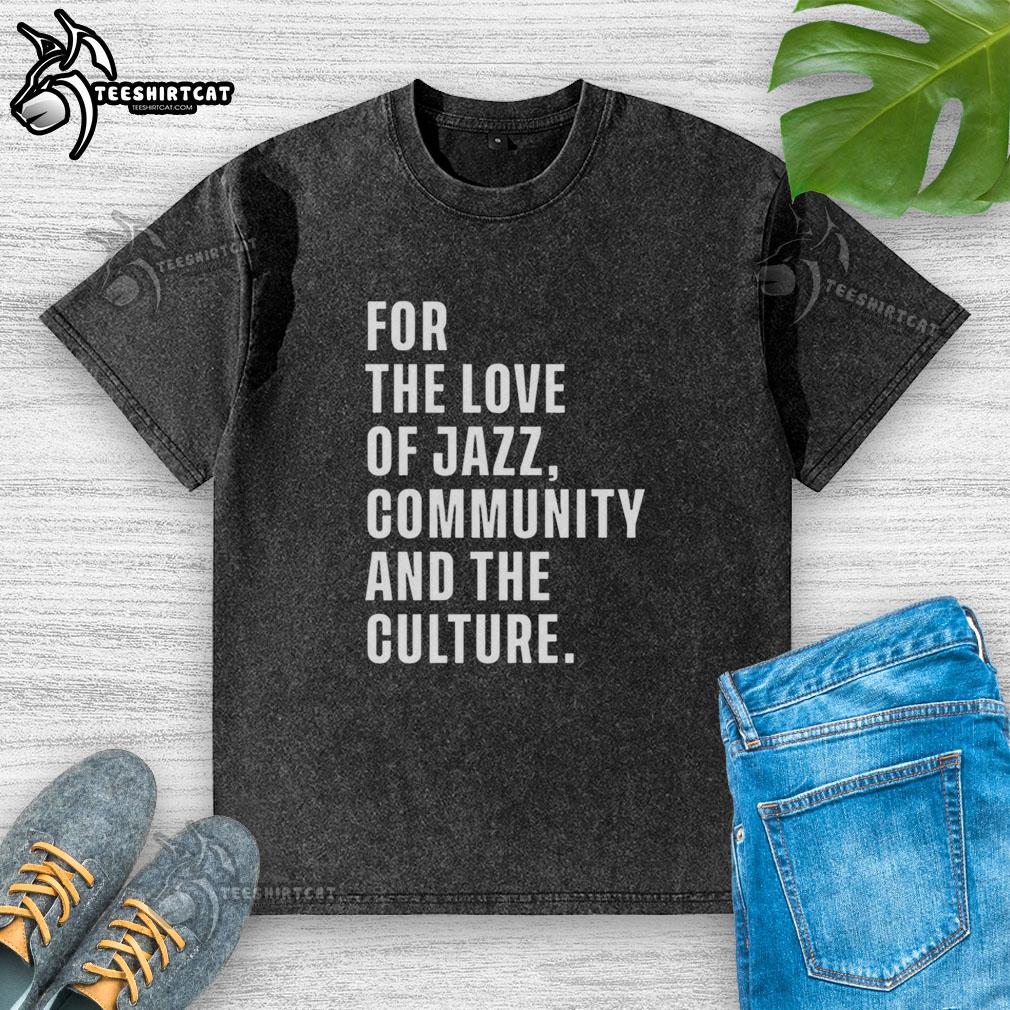 Alt Text: Good For The Love Of Jazz community washed t-shirt featuring vibrant jazz-themed graphics and a comfortable fit.