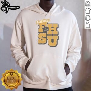 Good Fort Hays Est 1902 gold hoodie featuring a stylish design, perfect for casual wear and school spirit.