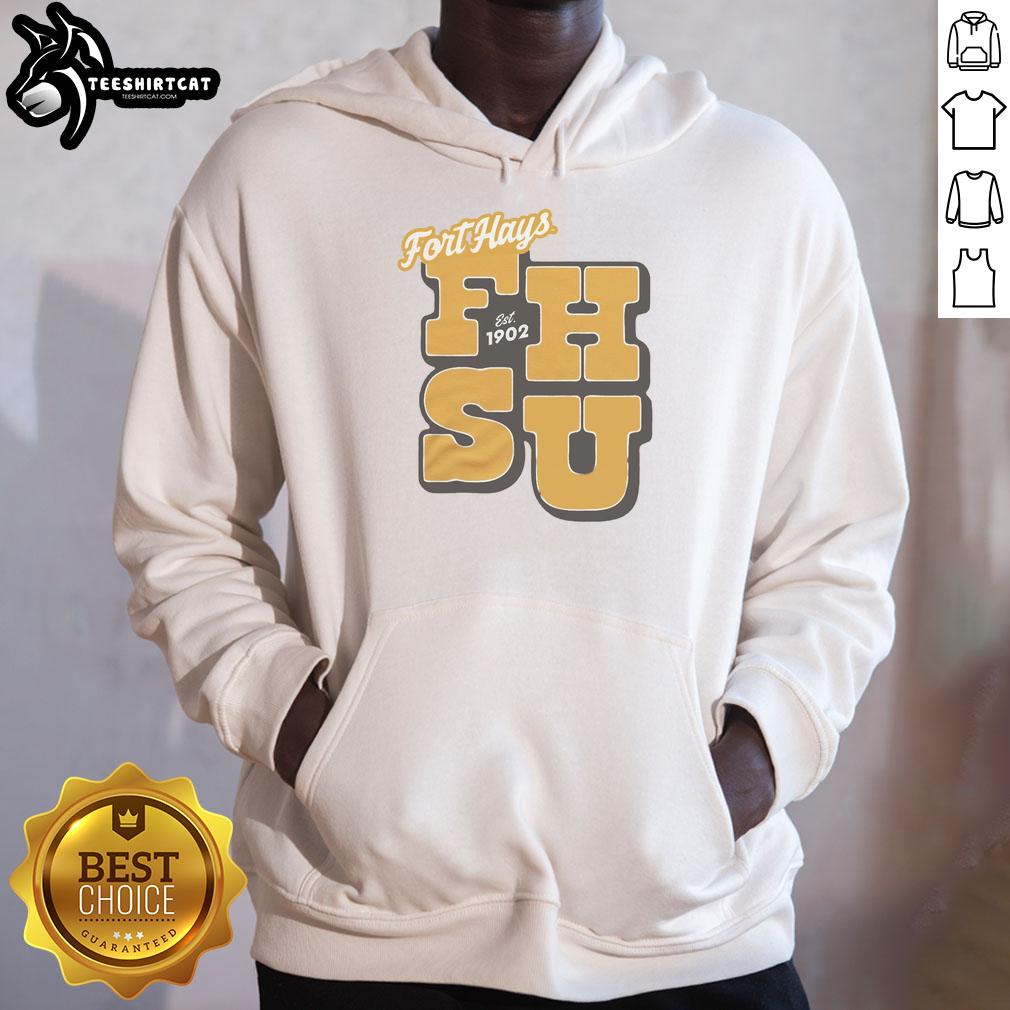 Good Fort Hays Est 1902 gold hoodie featuring a stylish design, perfect for casual wear and school spirit.