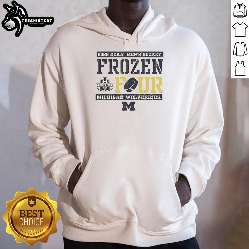 Hot Michigan Wolverines 2026 Men's Ice Hockey Frozen Four Bound Hoodie featuring team colors and logo.