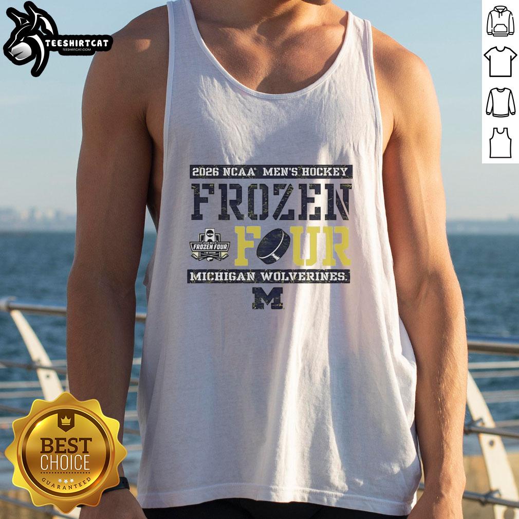 Hot Michigan Wolverines 2026 Men's Ice Hockey Frozen Four Bound Tank Top showcasing team spirit and athletic style.