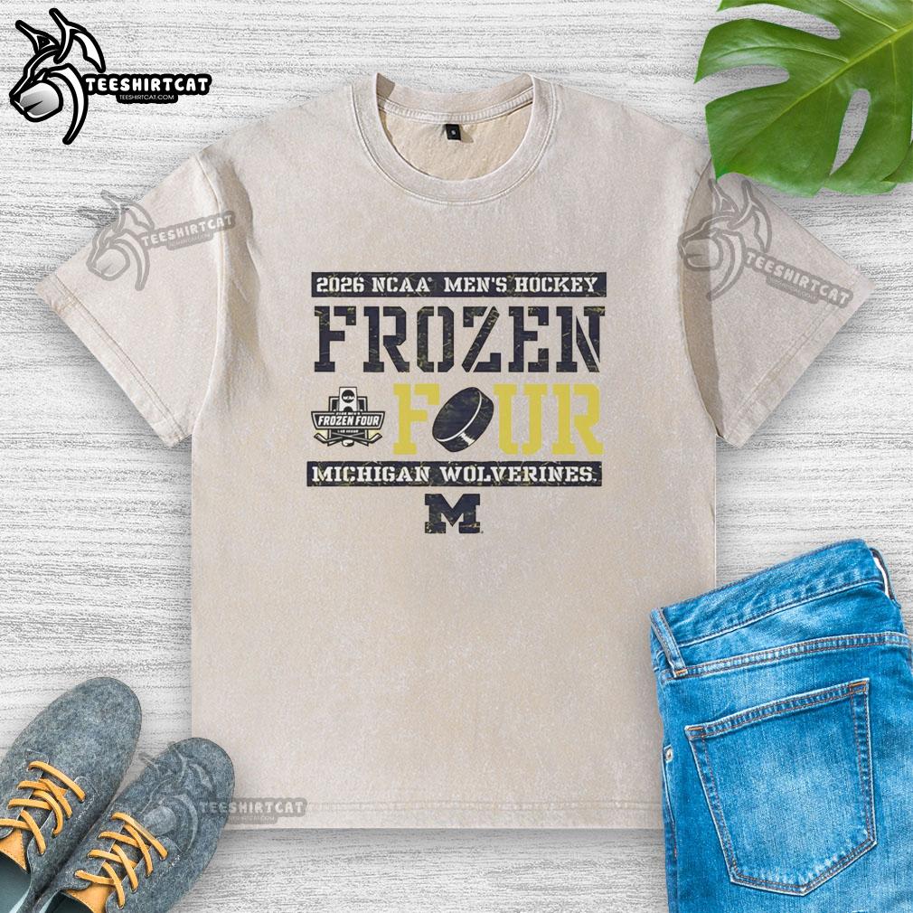 Hot Michigan Wolverines 2026 Men's Ice Hockey Frozen Four Bound Washed T-Shirt featuring team logo and vibrant colors.