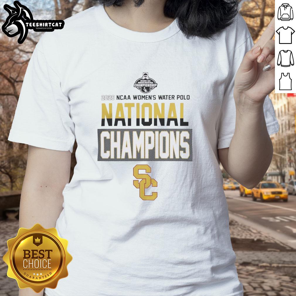 2026 NC Women's Water Polo National Champions tee featuring University of Southern California design, celebrating victory.