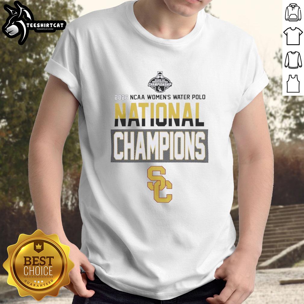 USC 2026 Women's Water Polo National Champions T-Shirt design featuring team colors and logo for fans and supporters.