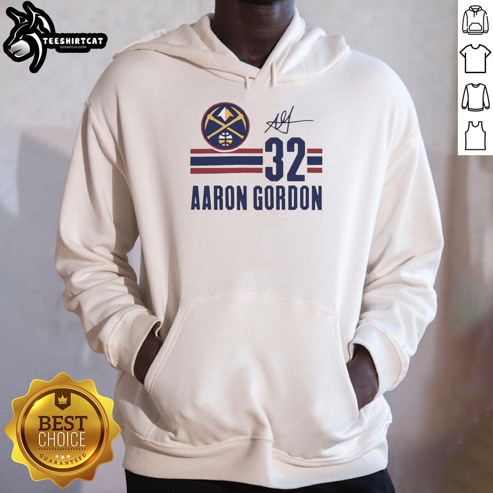 Alt Text: Aaron Gordon Denver Nuggets signature name and number hoodie showcasing team colors and unique design.