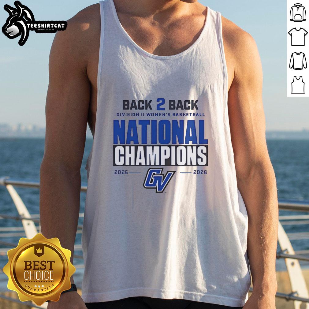 Grand Valley State women's basketball tank top celebrating 2026 Division II national champions back-to-back victory.