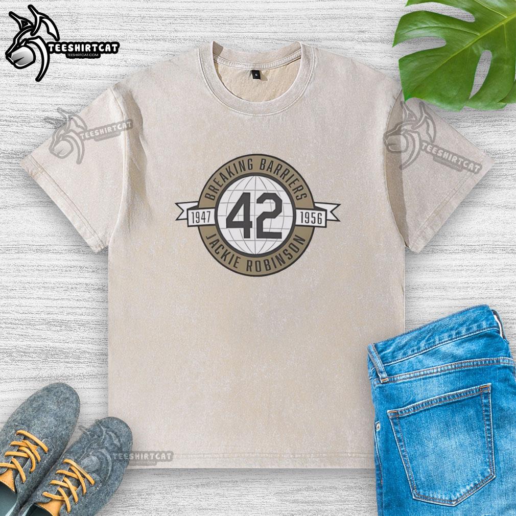 Nice Breaking Barriers Jackie Robinson 1947-1956 washed t-shirt featuring iconic baseball legend design.