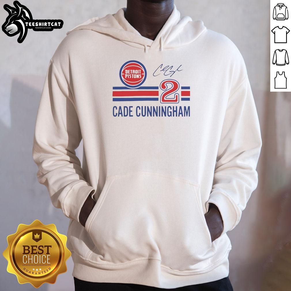 Alt Text: Cade Cunningham Detroit Pistons hoodie featuring his signature name and number for stylish fan apparel.