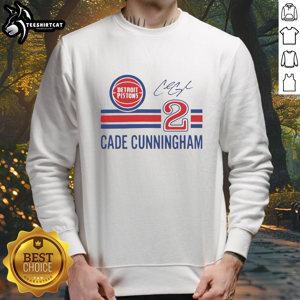 Alt Text: Detroit Pistons Cade Cunningham signature sweatshirt featuring his name and number, perfect for fans.