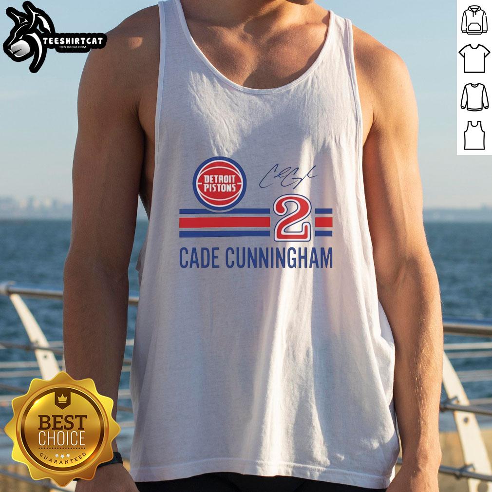 Alt Text: Cade Cunningham Detroit Pistons signature tank top featuring his name and number, perfect for fans and collectors.