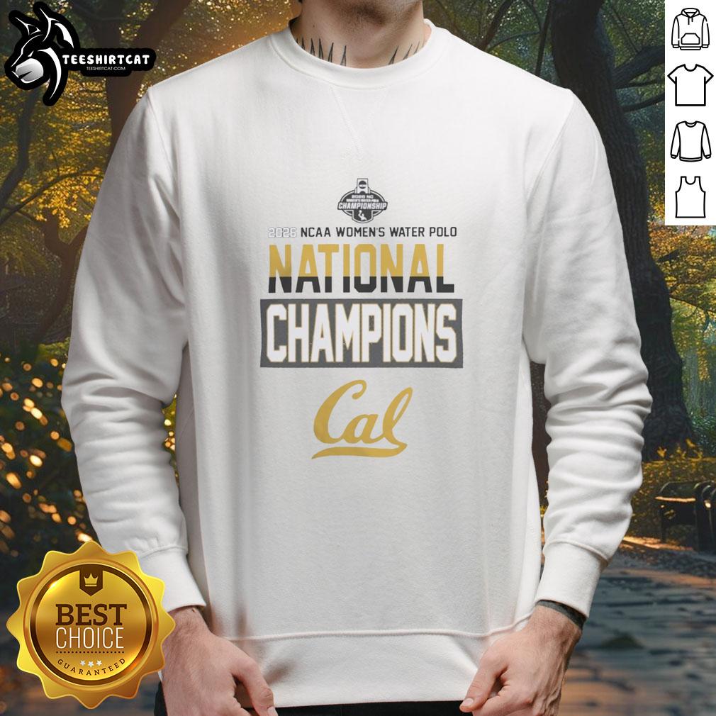 2026 NC Women's Water Polo National Champions sweatshirt featuring Nice California Golden Bears logo and design.