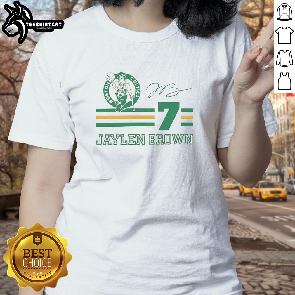 Jaylen Brown Boston Celtics signature ladies tee featuring his name and number in stylish design.