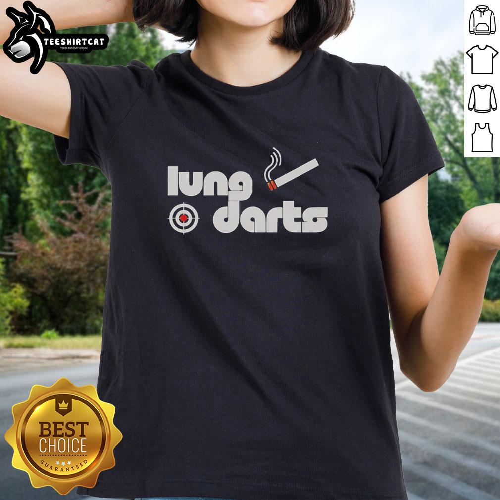 Nice Lung Darts logo on a stylish ladies tee, perfect for dart enthusiasts and sports fashion lovers.