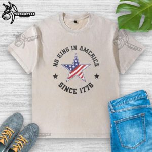 Alt Text: We The People star washed t-shirt: Nice No Kings In America Since 1776 design for patriotic fashion lovers.