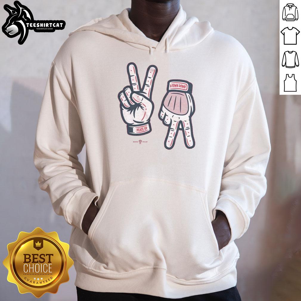Stylish Nice Peace Up A Town Down Hoodie displayed on a hanger, showcasing its vibrant colors and trendy design.