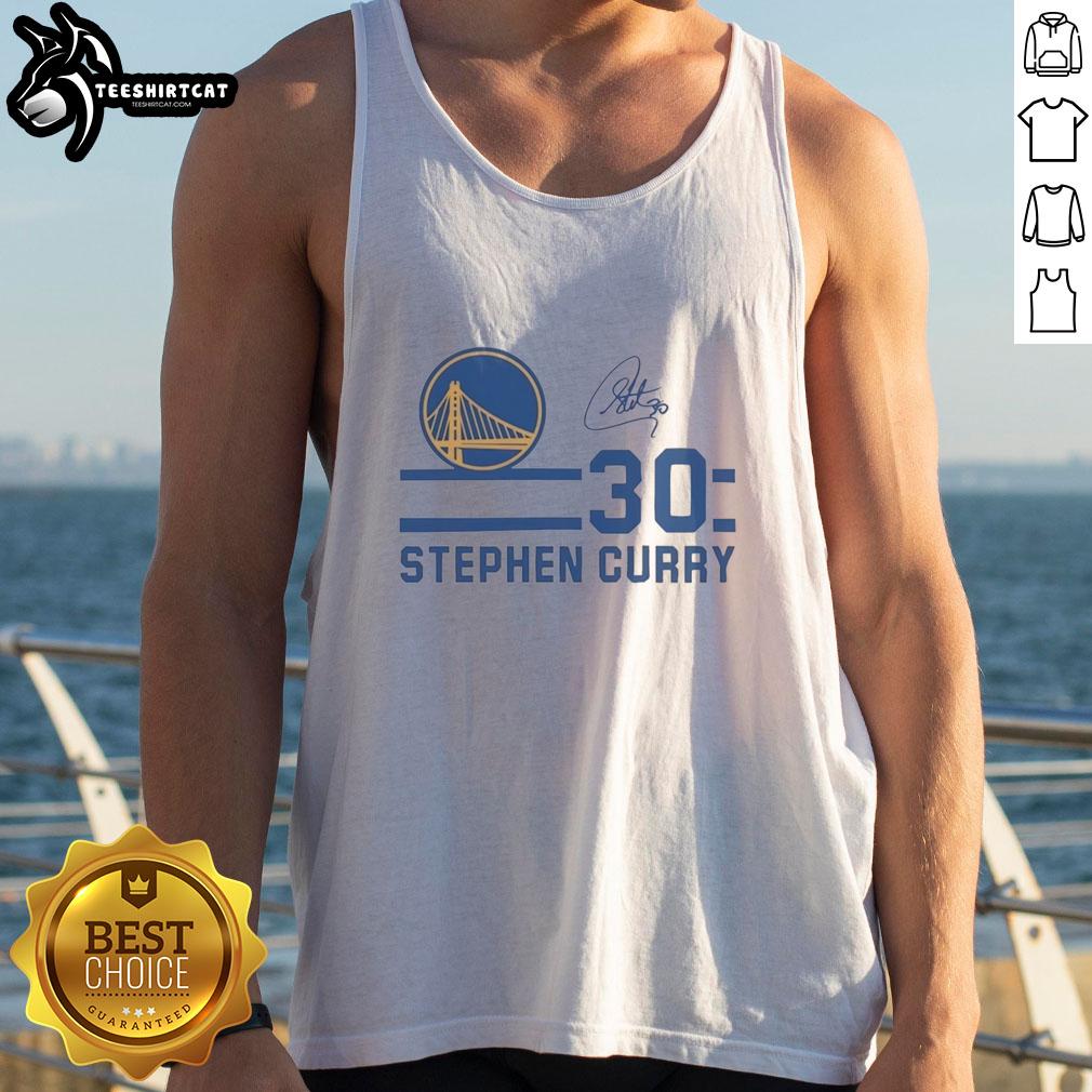 Stephen Curry Golden State Warriors tank top featuring his signature name and number in bold design.