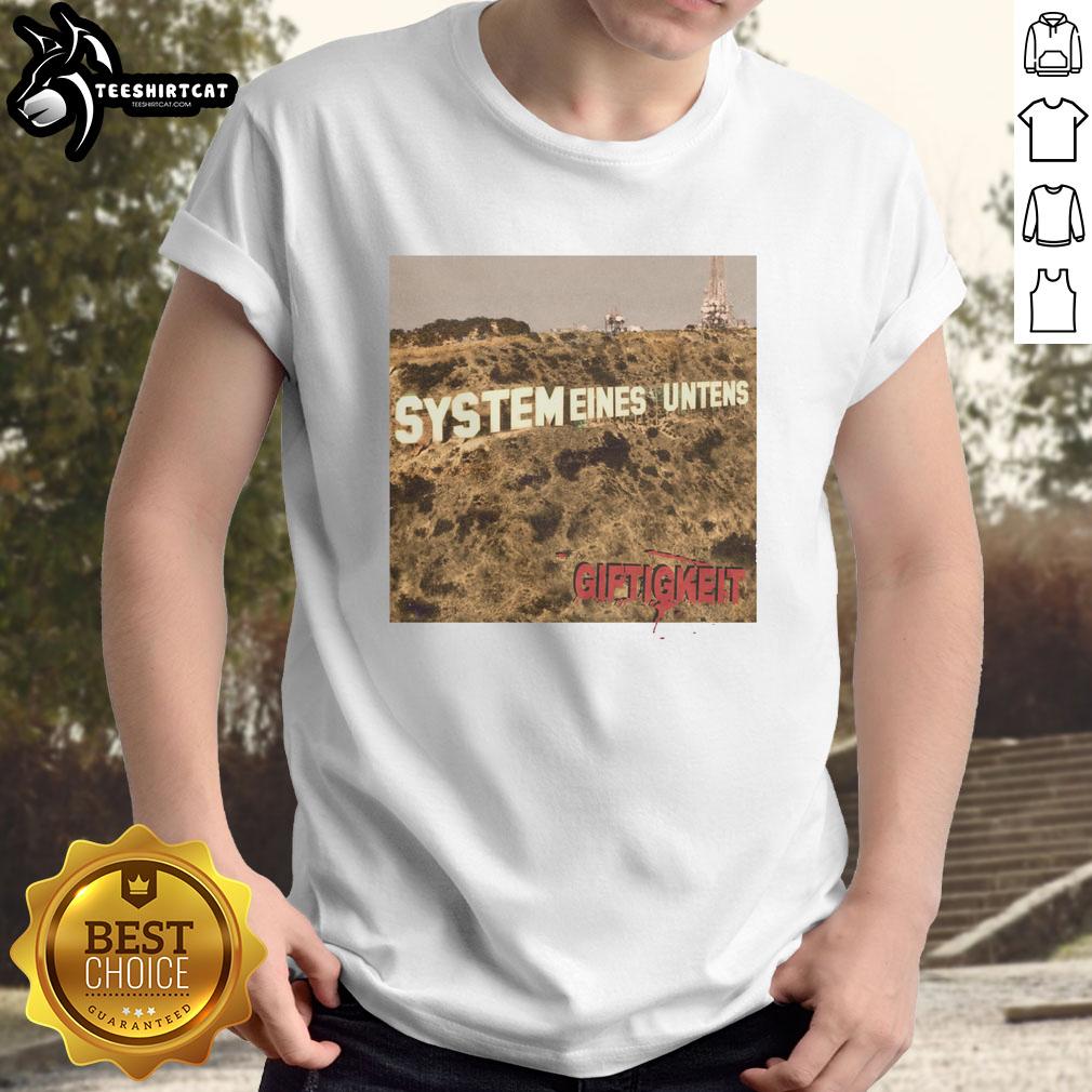 Nice System Eines Untens Toxicity Album Cover T-Shirt featuring bold artwork and vibrant colors for music fans.