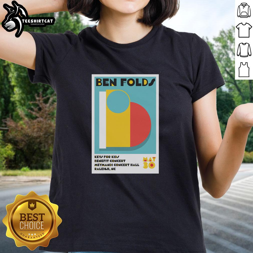 Official Ben Folds concert poster for Raleigh, NC on May 30, 2026, featuring ladies' tee design.
