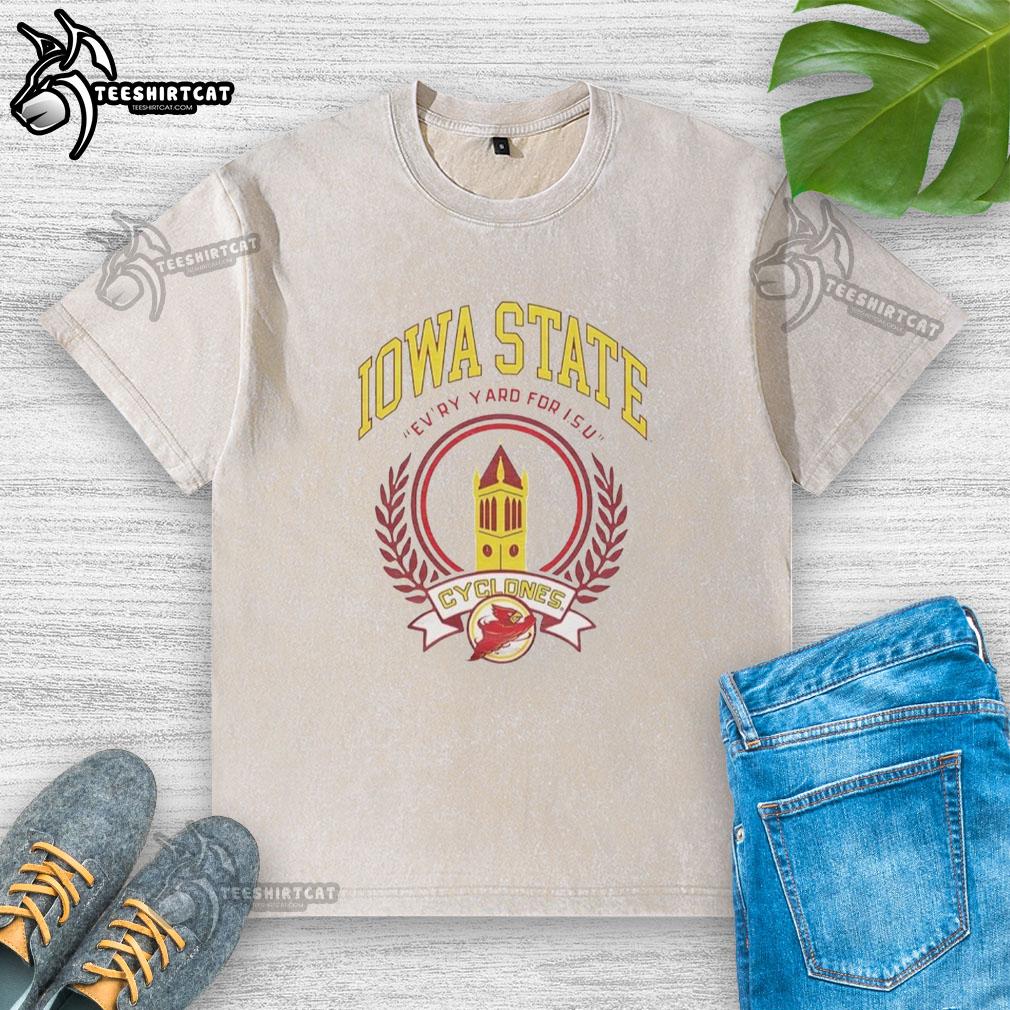 Official Iowa State Campanile Ash Evry Yard T-Shirt showcasing the iconic Iowa State University landmark in stylish design.