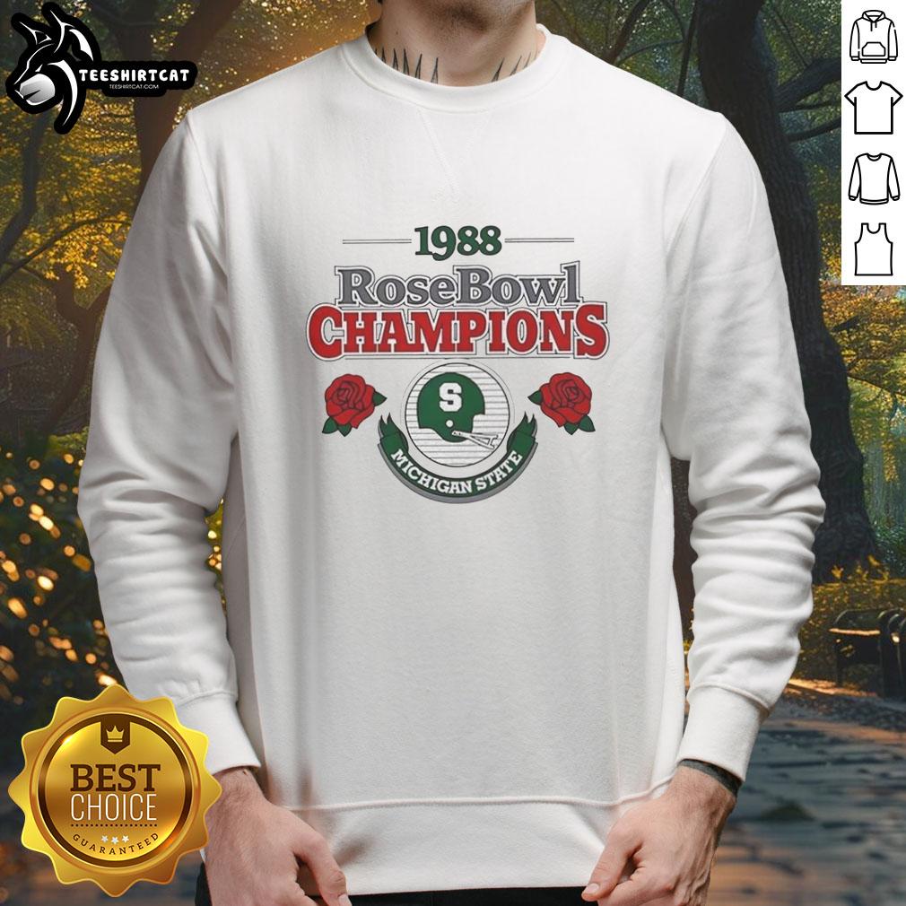 Alt Text: Official Michigan State Spartans NCAA Football 1998 Rose Bowl helmet sweatshirt featuring team colors and logo.