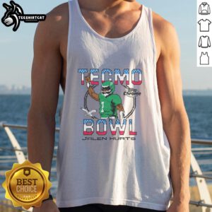 Official Tecmo Bowl X Topps Chrome Eagles Jalen Hurts tank top featuring vibrant graphics and sporty design.