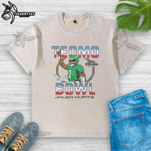 Alt Text: Official Tecmo Bowl X Topps Chrome Eagles Jalen Hurts washed t-shirt featuring vibrant graphics and a stylish fit.