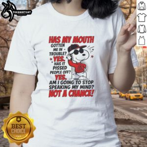 Alt Text: Original Snoopy in a red hoodie with 'Joe Cool' caption, humorously stating 'Has my mouth gotten me in trouble?'