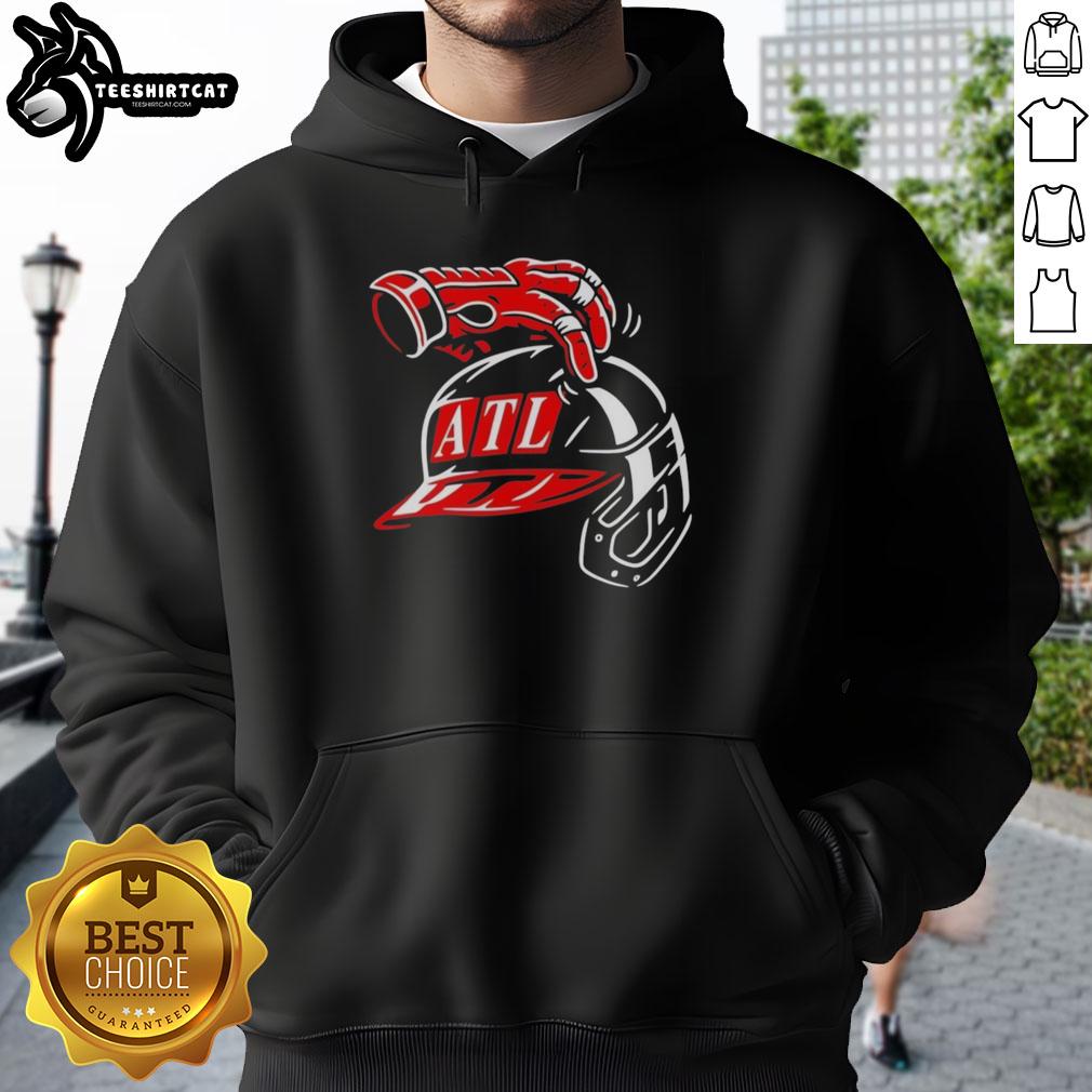 Premium Atlanta Braves ATL Head Scratch Hoodie in navy blue, featuring team logo and stylish design for fans.