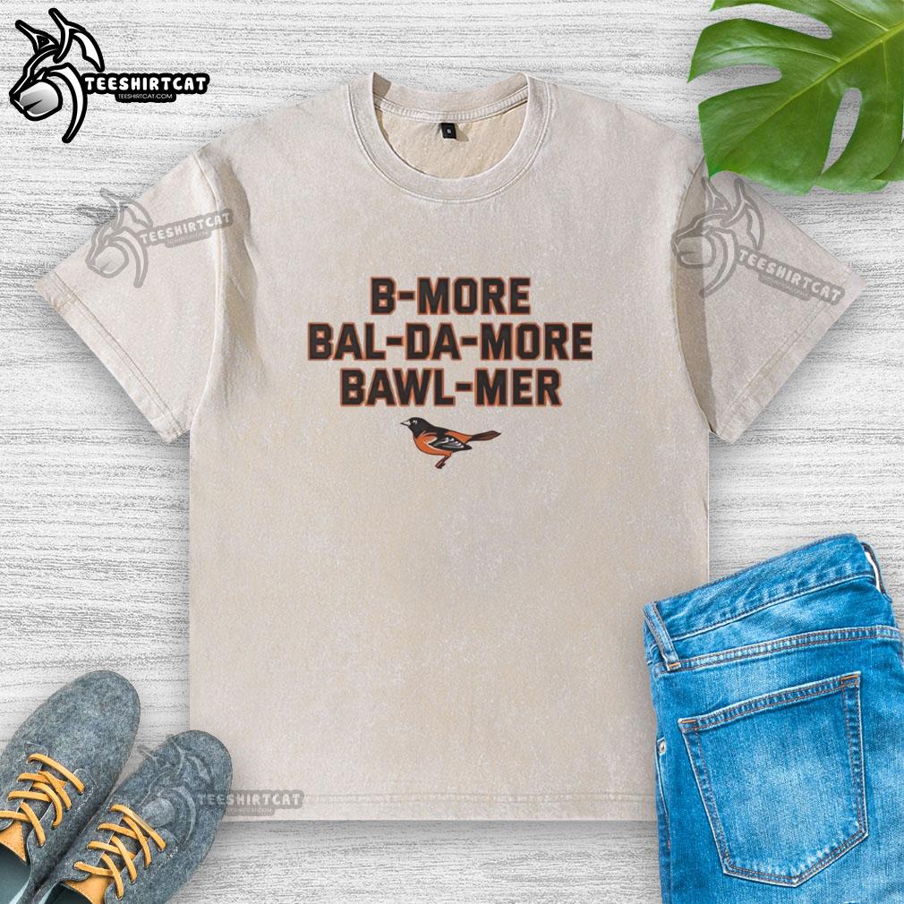 Alt Text: Premium Baltimore Orioles logo washed t-shirt featuring Baltimore accent, perfect for fans of Bmore and Bawlmer.