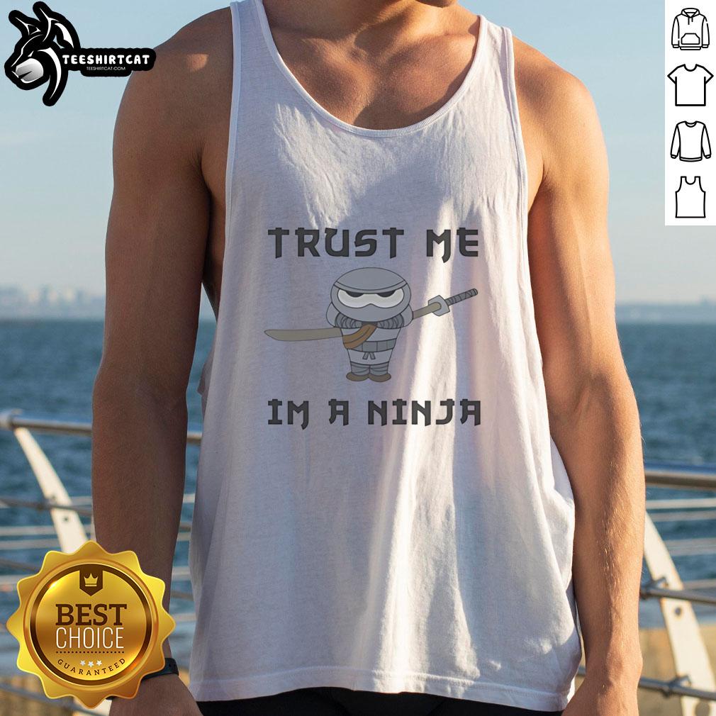 Premium cute ninja holding katana in Trust Me Im A Ninja tank top, perfect for fans of stylish martial arts apparel.